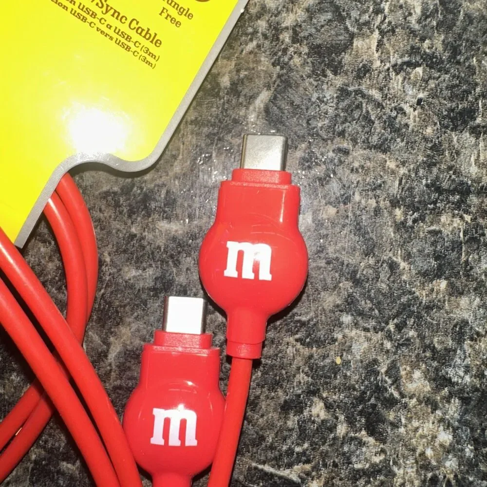 M&M Red 8ft MultiPort USB-C- USB-C Charging Cord New W/ Tags
